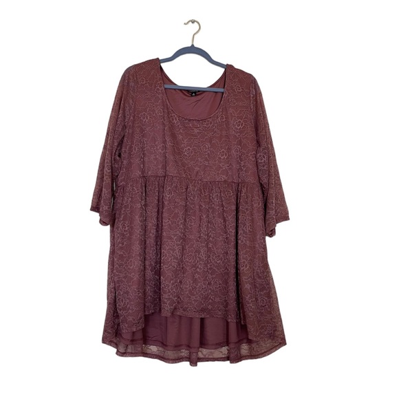 TORRID BABYDOLL ROSE SUPER SOFT SCOOP NECK LACE SLEEVE TUNIC TOP - Picture 4 of 6